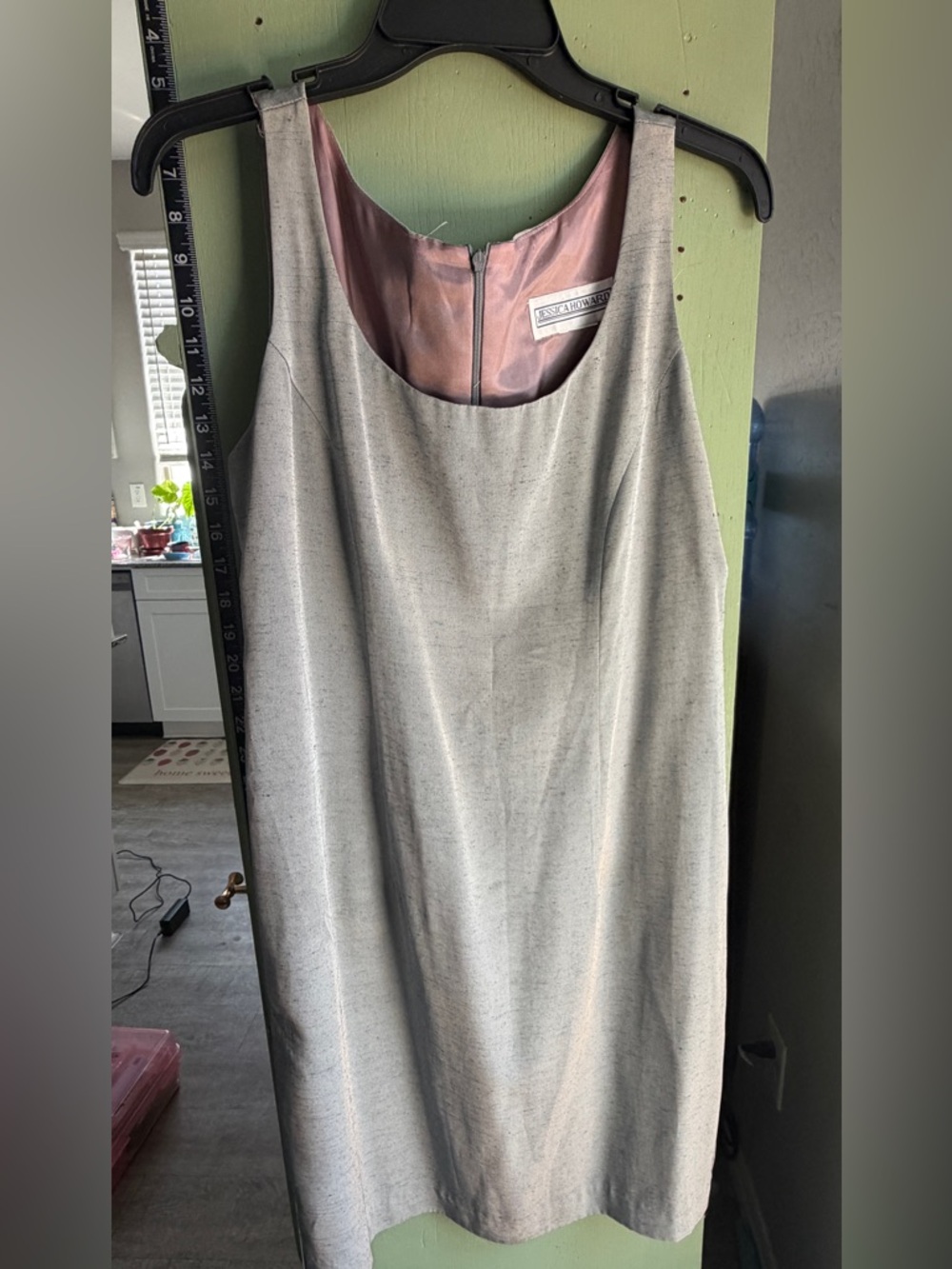 Sleeveless Silver Sheath Dress with Pink Lining